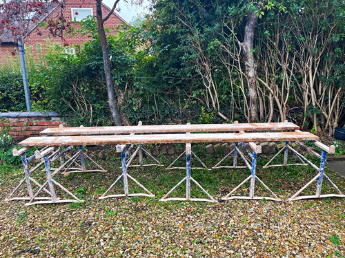 Folding steel work bench - folding,